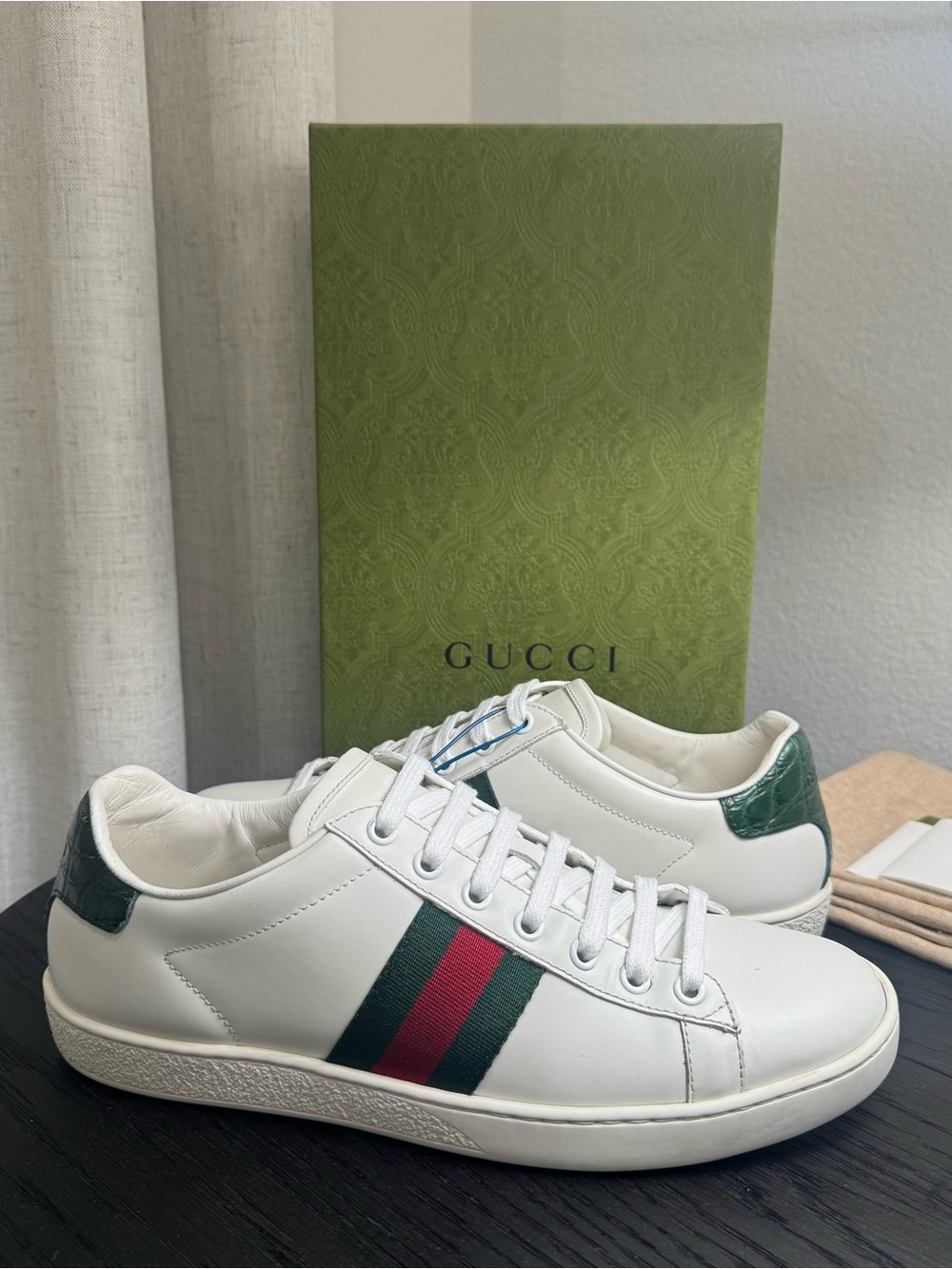 Gucci Ace Web Stripe Classic Leather Sneakers White 38.5